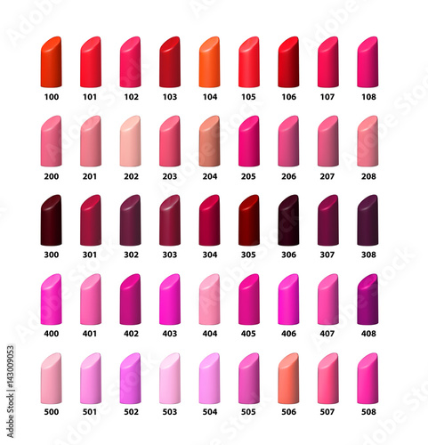 Set of color lipsticks. Vector palette.
