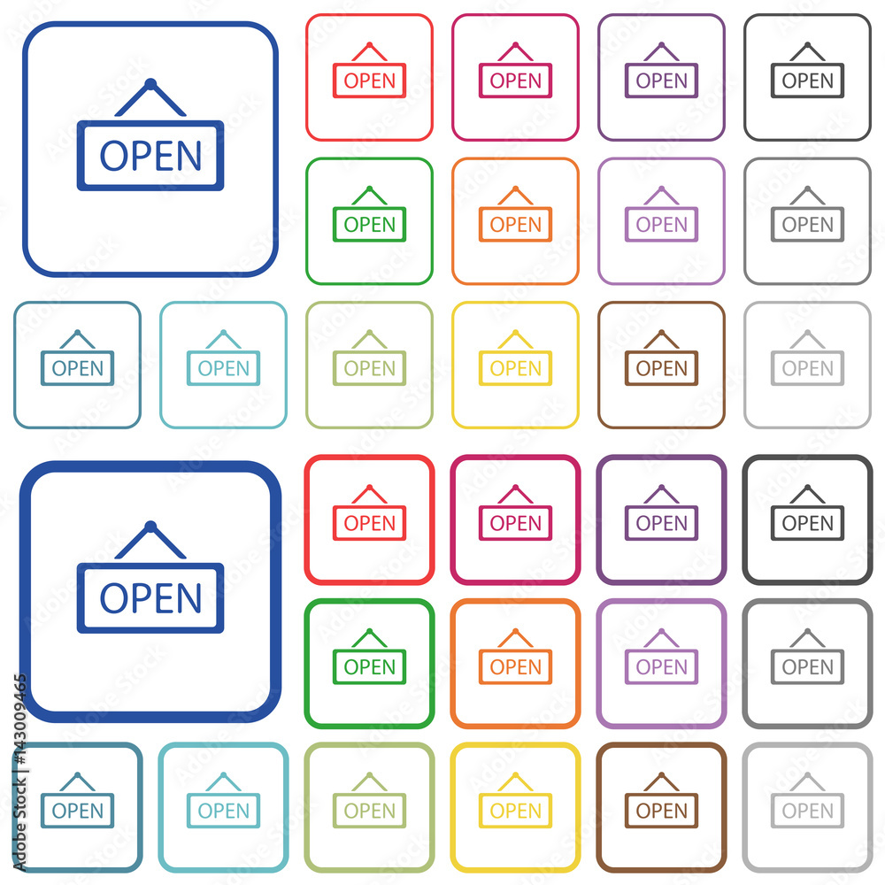 Open sign outlined flat color icons Open sign outlined flat color icons