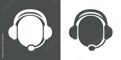 Icono plano simbolo operador con auriculares gris y blanco