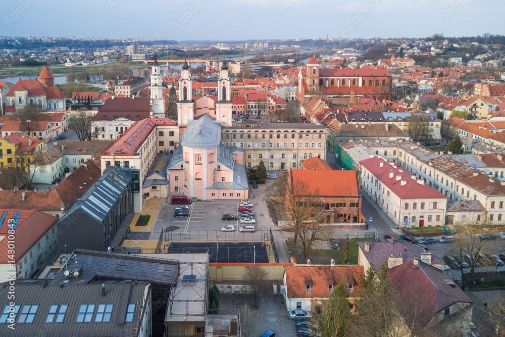 Fototapeta premium Kaunas old town, drone view
