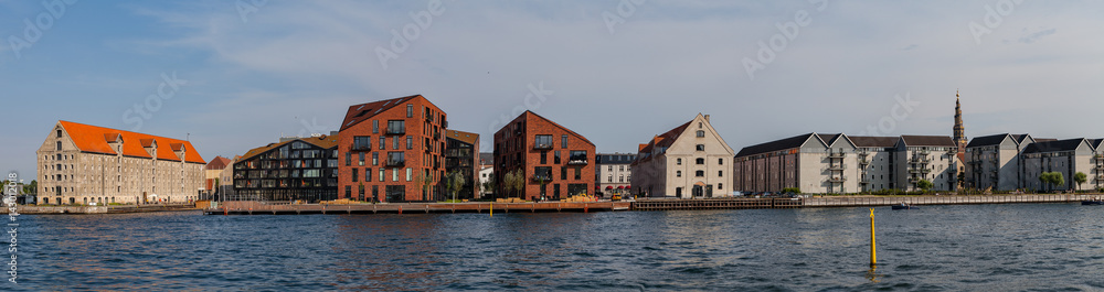 Modern buildings along the canal, Bjornsholm and Christiansholm dictrict, Copenhagen. Denmark.