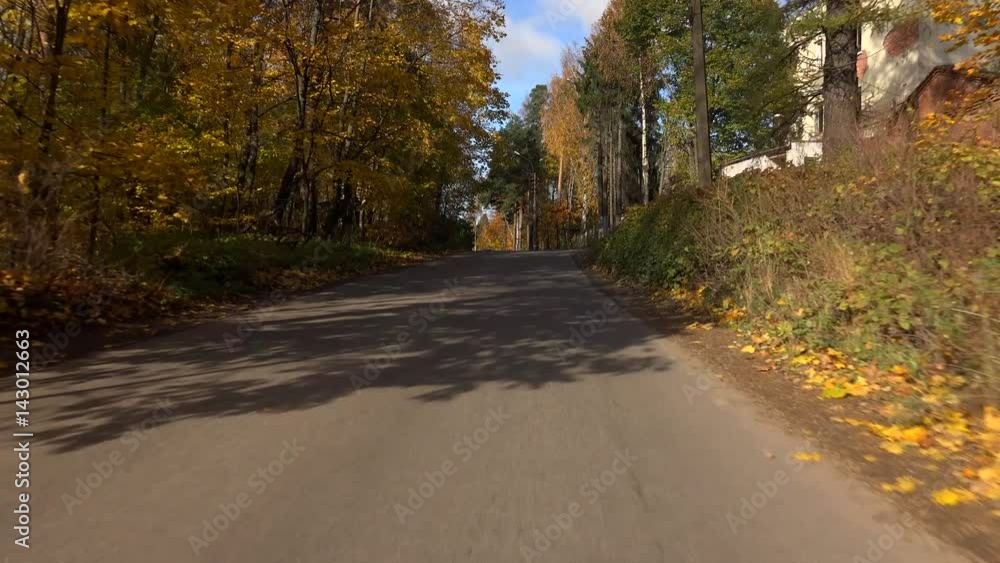 Autumn forest. Travel by car on the road in the fall. 4K. Autumn forest. Travel by car on the road in the fall. 4K.