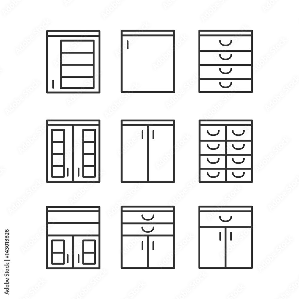 Kitchen interior design icon with furniture in line style Kitchen interior design icon with furniture in line style