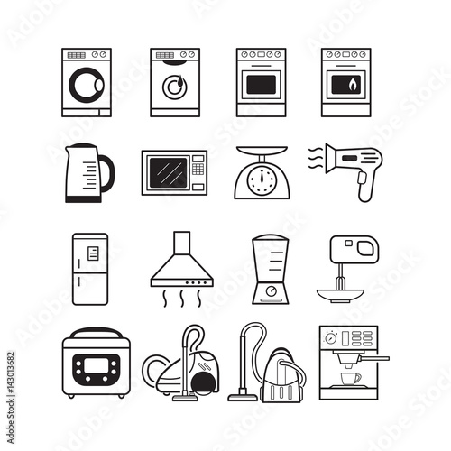 Set of 16 icons of home appliances