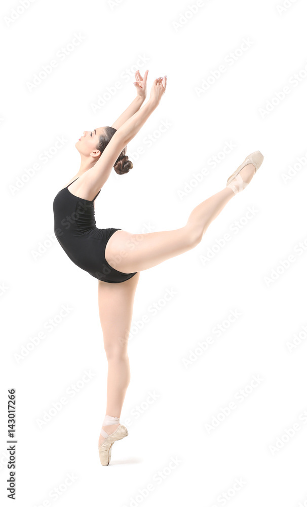 Young beautiful ballerina dancing on white background Young beautiful ballerina dancing on white background