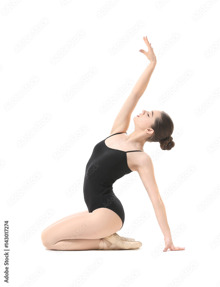 Young beautiful ballerina dancing on white background Young beautiful ballerina dancing on white background