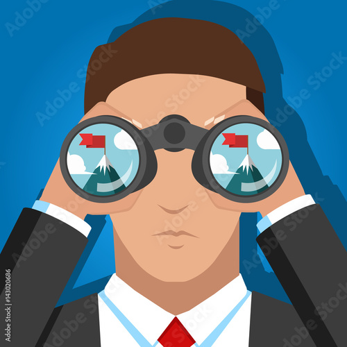 The person looks through the binoculars and sees the goal.