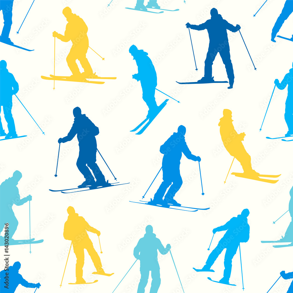 Naklejka premium Seamless pattern - silhouette of a skiing man.