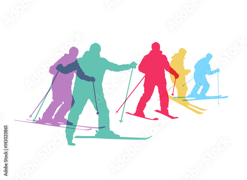 Vector silhouettes of a skiing man