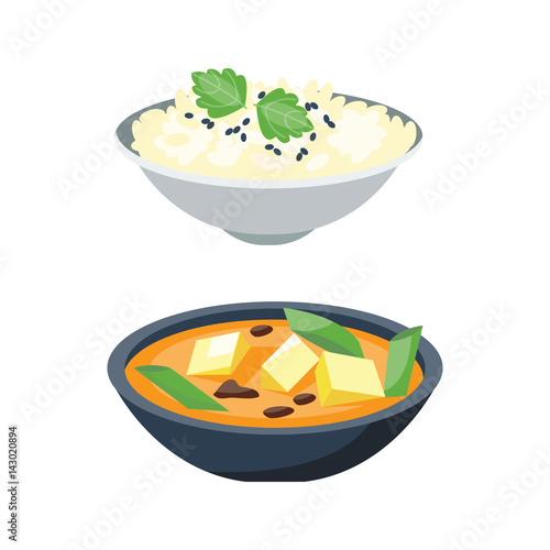 Porridge plate in bowl isolated on white background breakfast healthy food hot delicious and vegetarian groats garnish bread cuisine vector illustration.