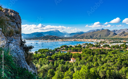 Beautiful view of the bay Port de Pollenca, Spain Majorca coastline landscape Mediterranean Sea Balearic Islands photo