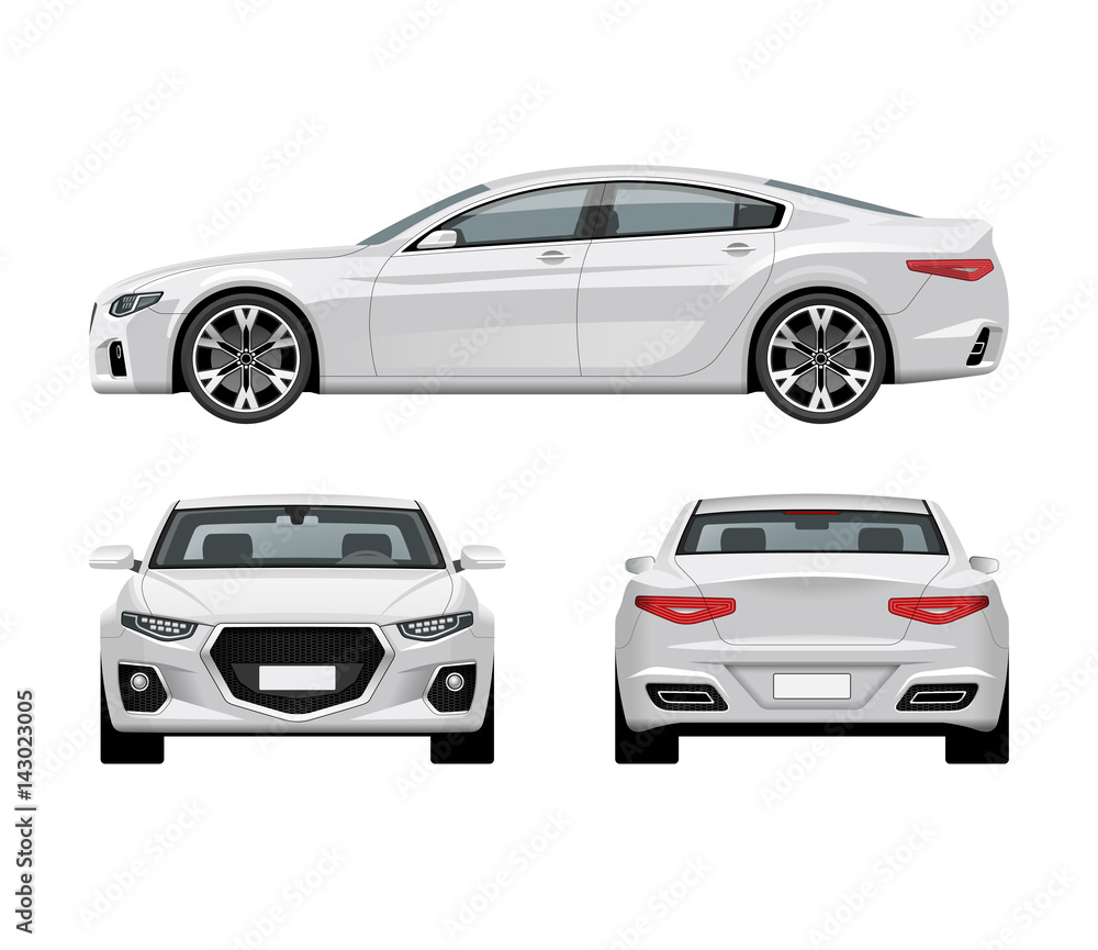 Modern car vector template. White business sedan isolated on white background