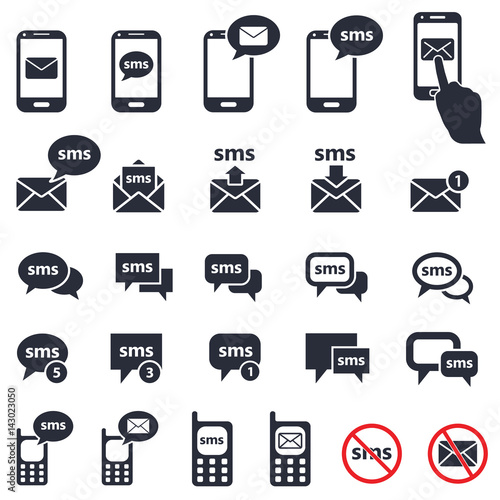 sms and mail icons, smartphone and speech bubbles