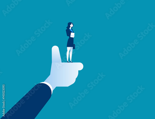 The best businesswoman of corporation, manager thumbs up. Concept business worker illustration. Vector cartoon character and abstract