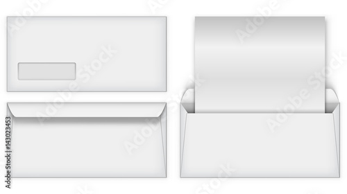 Blank white business postal envelope vector template.