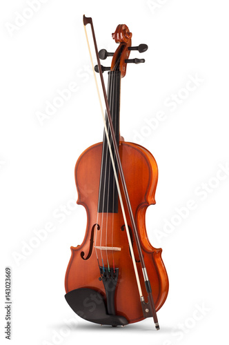 Violin with bow isolated on white background