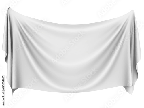 Blank white hanging cloth banner with folds.