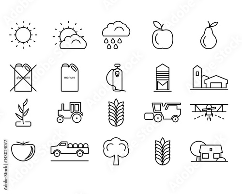 Vector farm line icons set for your design, herbicides