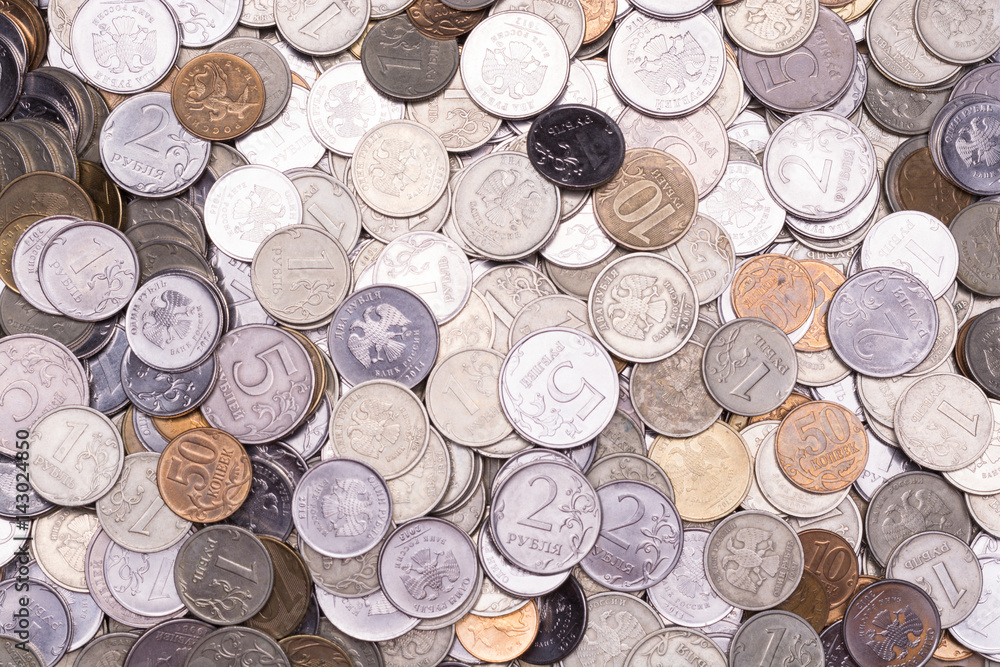 The background of a huge number of Russian coins (kopecks and rubles) The background of a huge number of Russian coins (kopecks and rubles)