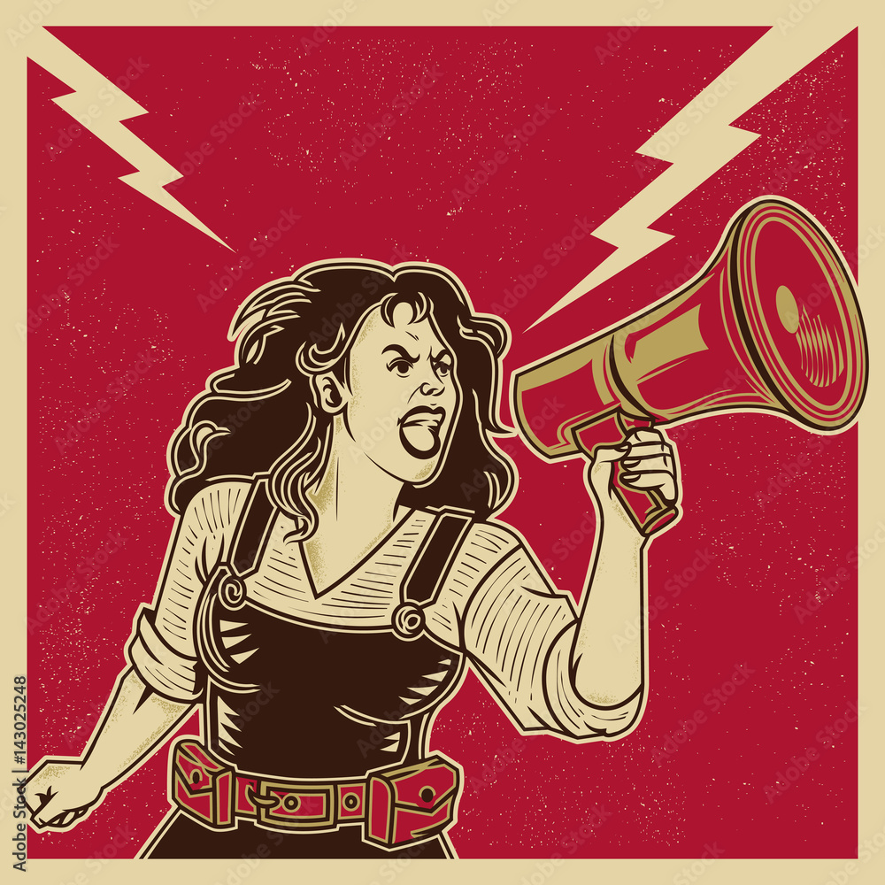 Vintage propaganda poster and elements. Retro Clip art of a feminist voice  against power. Isolated artwork object. Suitable for and any print media  need. Stock Vector | Adobe Stock