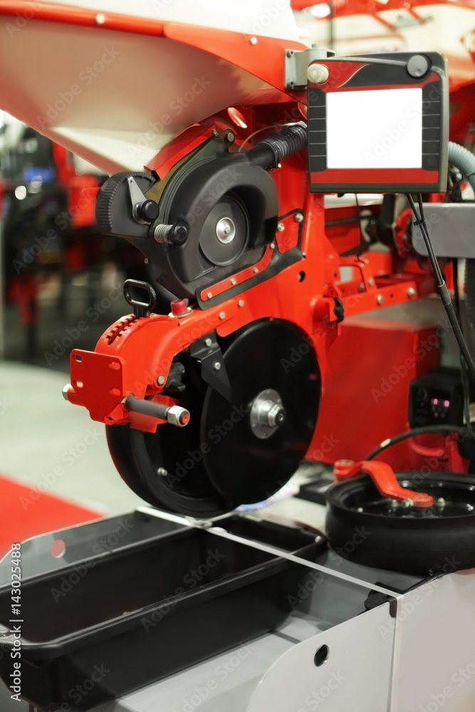 Pneumatic seed drill on agricultural exhibition Pneumatic seed drill on agricultural exhibition