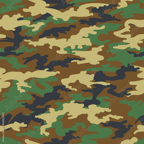 Camouflage seamless pattern in green and beige colors. Vector illustration