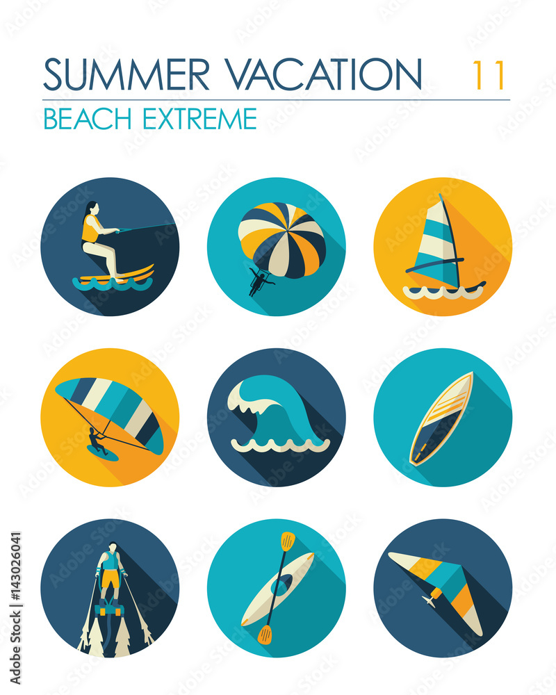 Fototapeta premium Extreme Water Sport icon set. Summer. Vacation