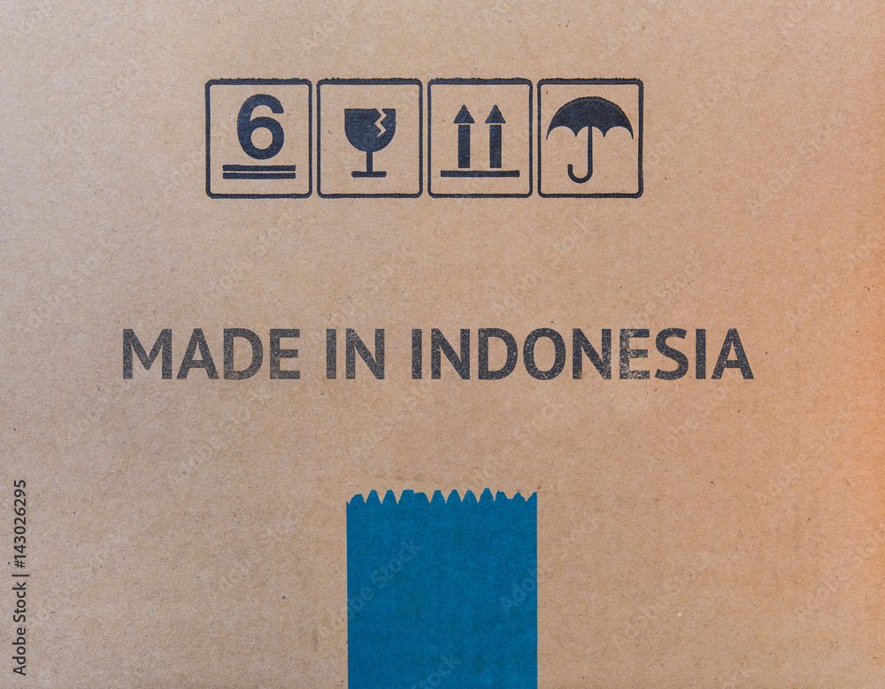 MADE IN INDONESIA written on brown cardboard box.
