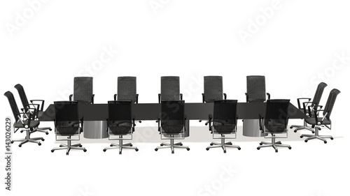 boardroom, meeting room and conference table with  with Office chairs. Business concept. Isolate on white - 3d rendering photo