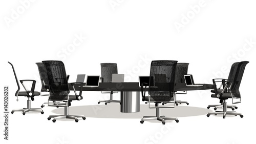 boardroom, meeting room and conference table with  with Office chairs and notebooks. Business concept. Isolate on white - 3d rendering photo