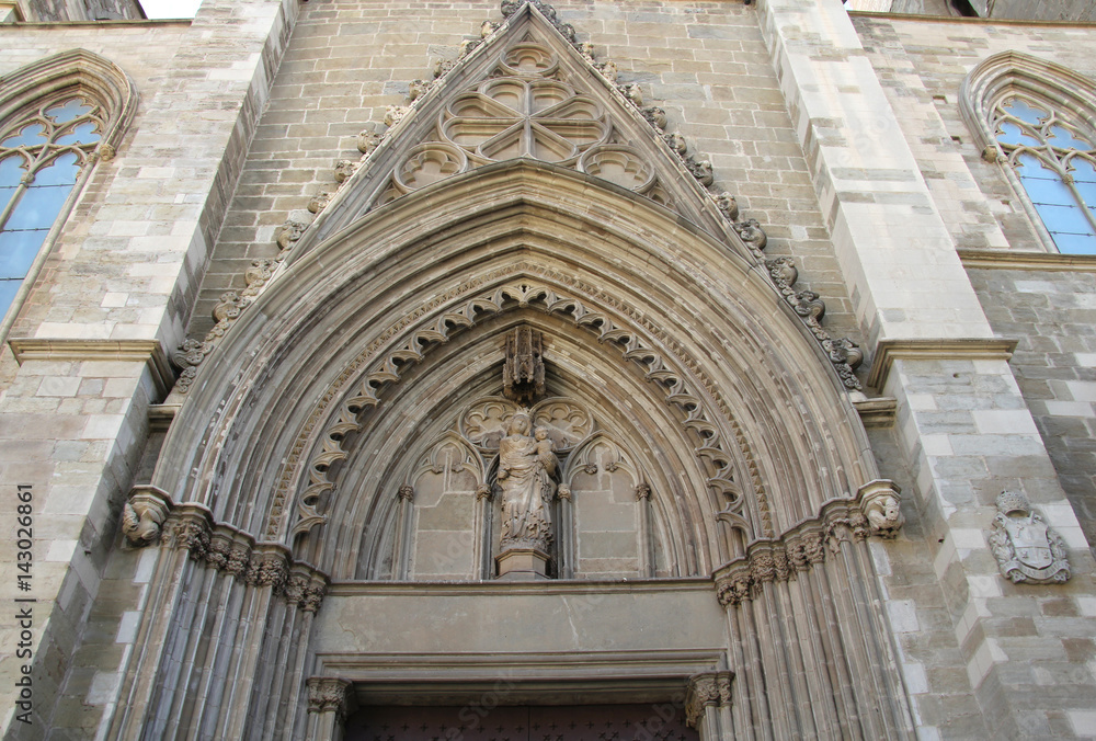 Gothic tympanum in the Cathedral of Manresa, La Seu, Barcelona province, Catalonia, Spain