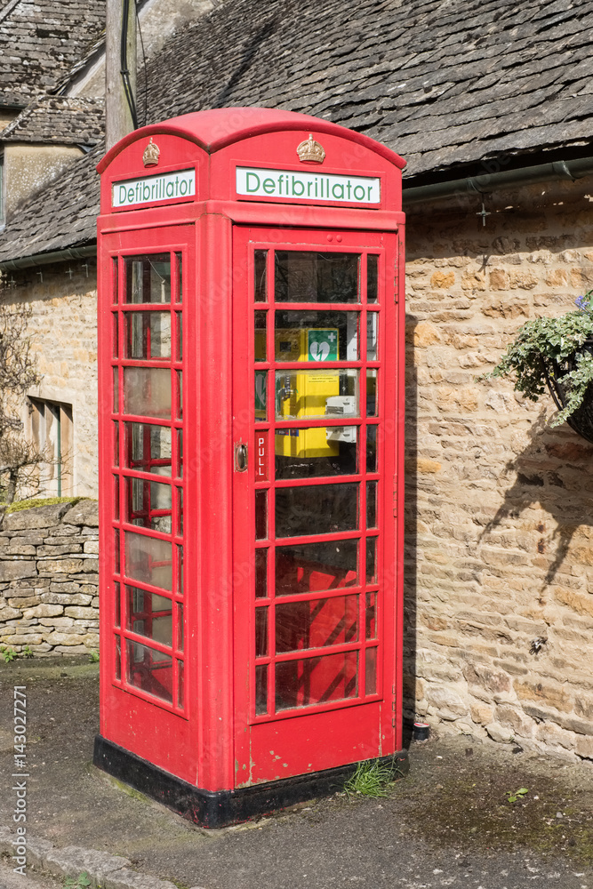 Defibrillator in and Old Phone Box in Upper Slaughter Village