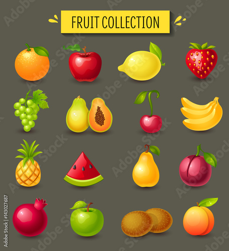 Fruit set  cartoon style  vector illustration
