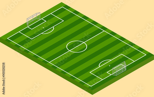 Isometric football green grass field with goalposts