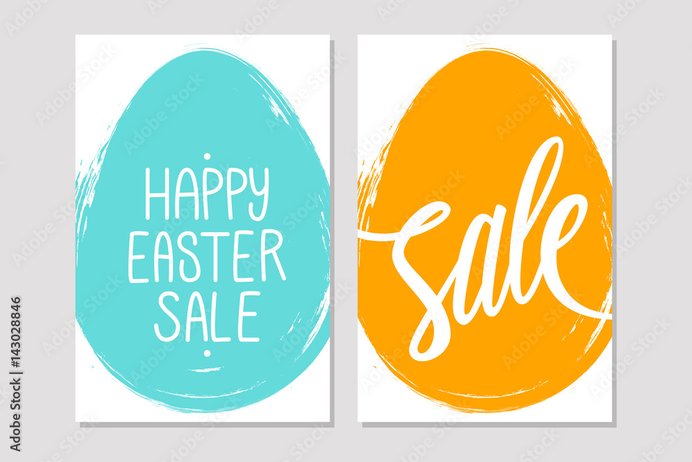 Set of Easter Sale flyers with handwritten elements and brush stroke egg shape background for business, promotion and advertising. Vector illustration. Set of Easter Sale flyers with handwritten elements and brush stroke egg shape background for business, promotion and advertising. Vector illustration.