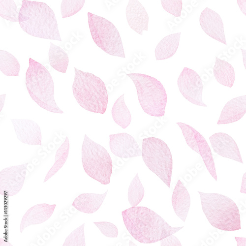 Hand drawn watercolor falling sakura blossom petals seamless pattern on the white background