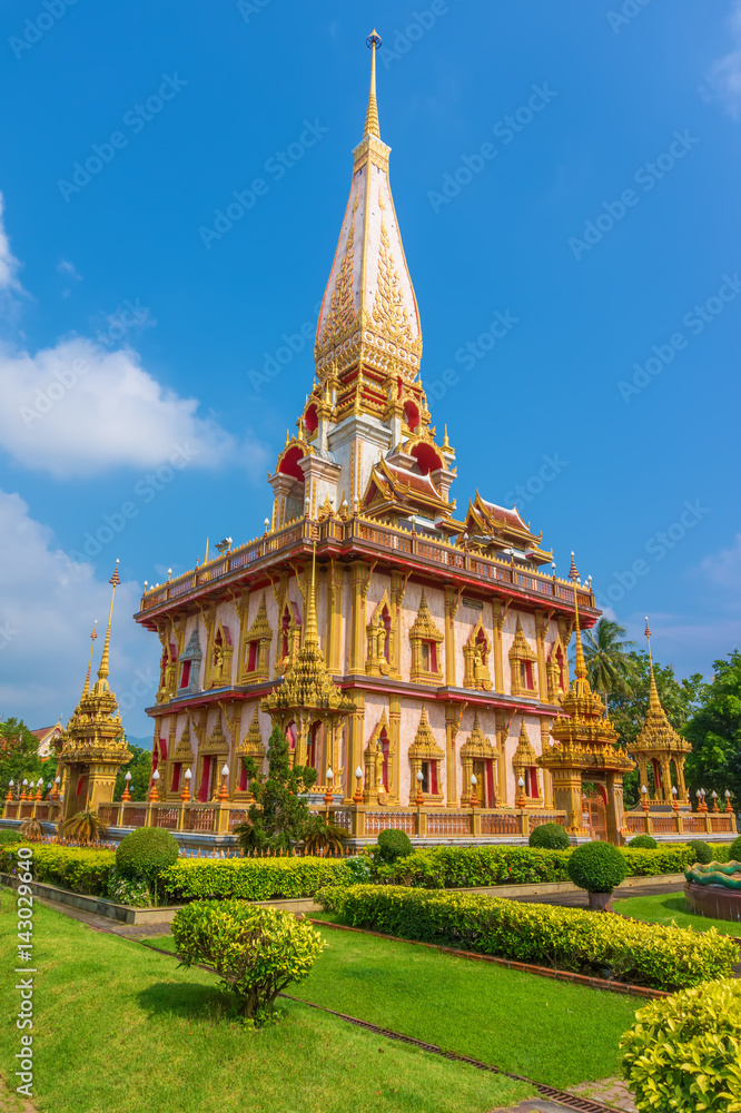 Wat Chalong Temple on sunny summer day at Phuket island, Thailand.