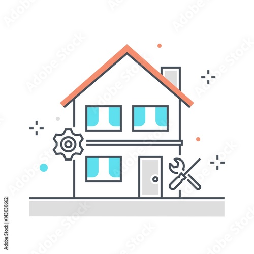 Color line, fixing house concept illustration, icon