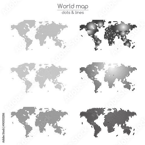 A map of points and lines. Dotted world map.
