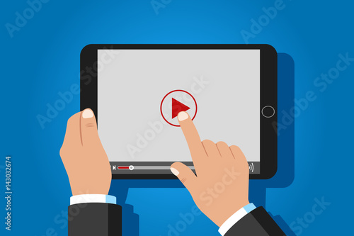 Tablet. Watching video. Vector. Isolated. Flat design.