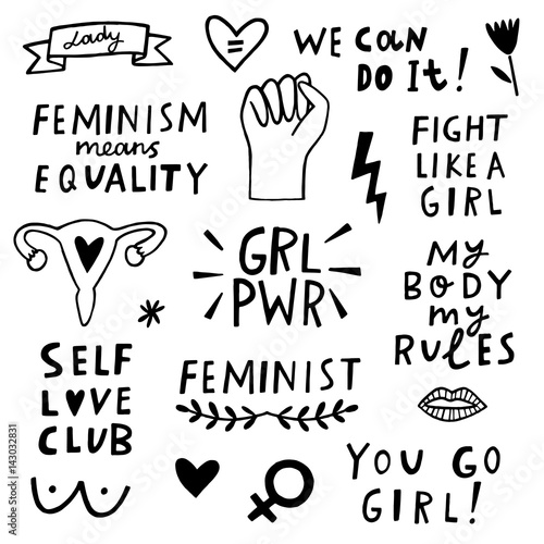 Vector feminism symbols icon set. Femenist movement