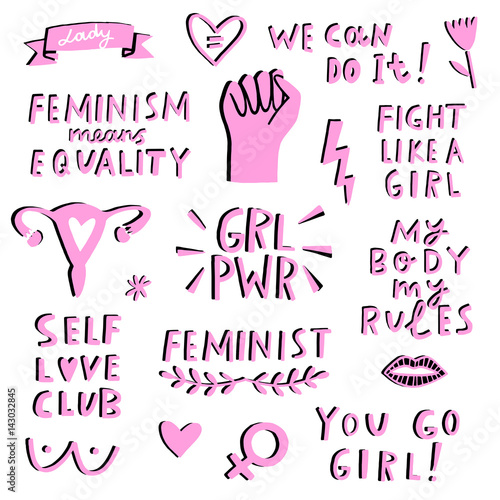 Vector feminism symbols icon set. Femenist movement