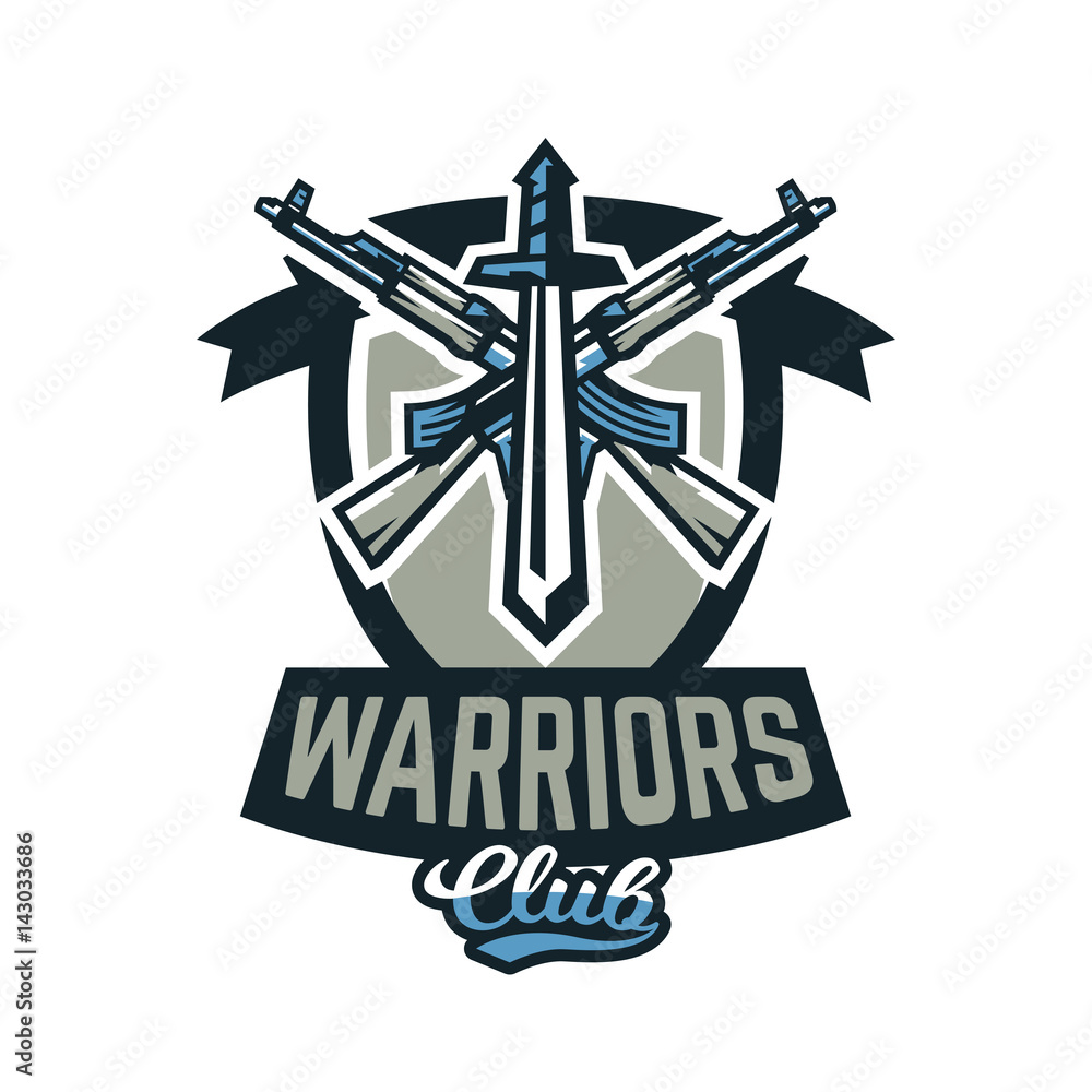 Logo, emblem, military weapons, machine guns. Vector illustration, printing on T-shirts Logo, emblem, military weapons, machine guns. Vector illustration, printing on T-shirts