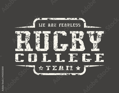 College rugby team emblem with shabby texture