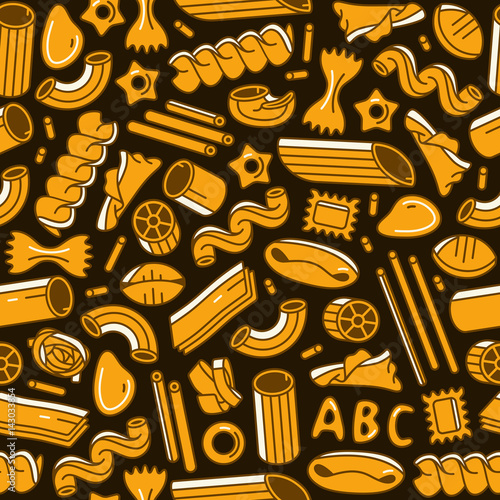 Seamless pattern with varieties of pasta