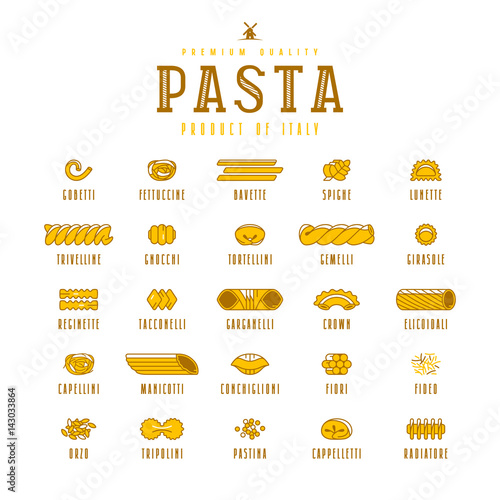 Set of icons varieties of pasta