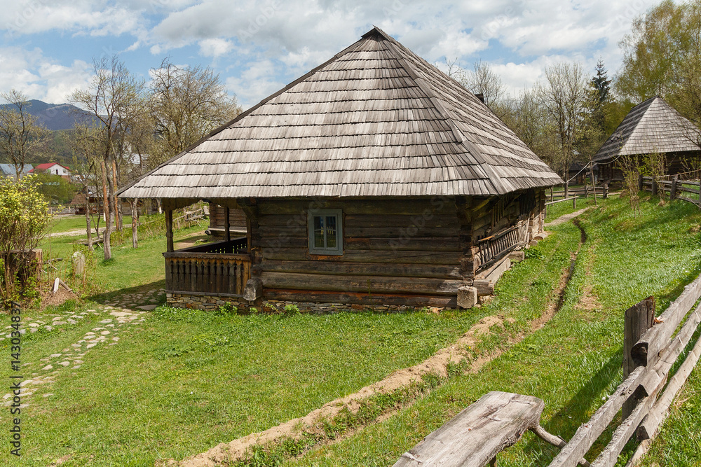 Ancient wooden house Ukrainian peasant. Kolochava, Ukraine