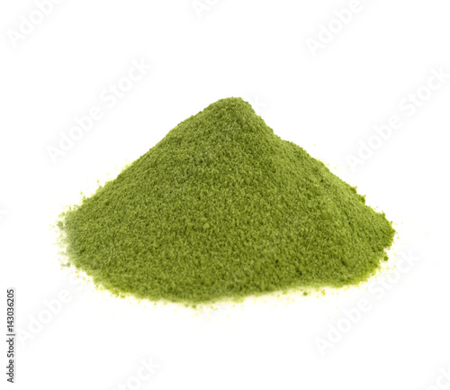 Green tea powder isolated on white background