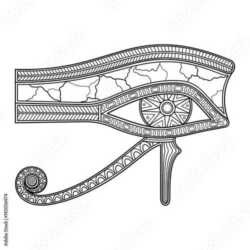 Vector Eye of Horus (All-Seeing Eye Wadjet, Udjat) In Linear Style. Right Eye Represents Sun Ra.Amulet In Form of Eye For Living. Integrity of Creation