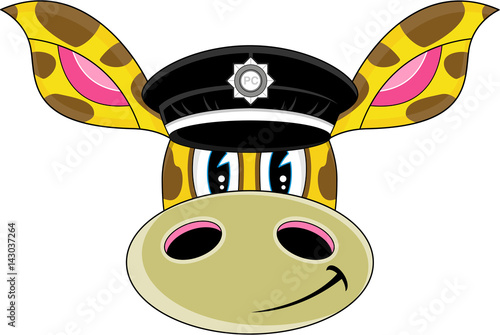 Cute Cartoon Giraffe Policeman